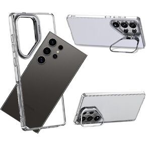 for Samsung Galaxy S25 Ultra Bumper Case with Stand, No Back Design with Built-in Camera Stash Kickstand, Anti-Yellowing Backless Frame Fast Heat Dissipation (Clear)
