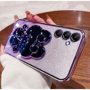 for Samsung Galaxy A16 5G Case for Women Cute Hidden Rabbit Bunny Mirror Stand,Plating Girly Glitter Gradient Layer Crystal Clear Soft Silicone Shockproof Phone Case for Samsung A16 5G Purple