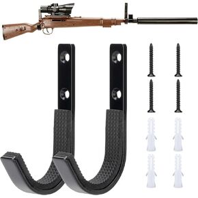 TRIPLE DEER Gun Rack Storage Wall Mount Shotgun Rifle Hook Horizontal Metal Gun Hanger for Any Rifles Shotguns Archery Bow and Sword with Soft Padding, Wall Mount Storage & Display Heavy Duty Steel