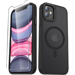 for iPhone 11 Case, Matte Magnetic Phone Case with 1 Screen Protector, Compatible with Magsafe, Translucent Frosted Slim Shockproof Protective Cover for iPhone 11 6.1 inch, Black