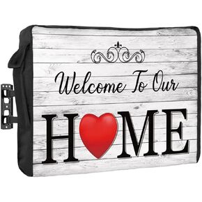 Outdoor TV Cover Welcome To Our Home Retro Wood Grain Waterproof Weatherproof TV Covers for 30 to 32 Inch Outside Flat Screen TV Protector Shield 30"W x 19"H x 4.5"D