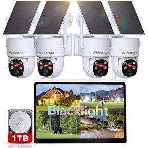 Blacklight Solar Security Wireless Camera System with 10" Monitor, 2K F1.0 Super Aperture PTZ Battery Powered Cameras for Home Security, Pre-Installed 1TB HDD, True Full Color Night Vison