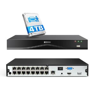 ZOSI 4K 24CH PoE NVR with 4TB Hard Drive, 24 Channel 16-Port 8MP Dual-Disk Backup POE Network Video Recorder Surveillance System for 24/7 Recording, Only Work with 4K/5MP/4MP/3MP HD ZOSI PoE Camera