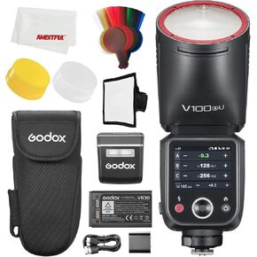 Godox V100 S V100S USA Versions 100Ws TTL Li-ion Round Head Flash for Sony Camera,400 Full Power Flashes, 1.7s Recycle Time, SU-1 Sub Flash,One-Tap Pairing with X3,Touchscreen Flash for Sony Cameras