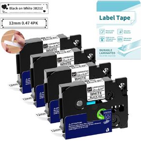 12mm 0.47 Laminated White Tape Replacement for Brother P-Touch Label Maker Tape Tze Tz Tape TZe-231 Ptouch Label Tape Refills Compatible with Brother PT-D210 D220 H110 H111, VolenGo 3B21Z 4-Pack