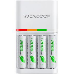 Rechargeable AA Batteries with Charger, Smart Battery Charger for AA AAA Rechargeable Batteries Ni-MH, Double A Battery and 3.5 Hour Quick Charger with Foldable Plug & Indicator
