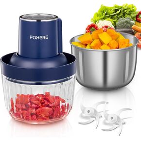 FOHERE Food Processor, Meat Grinder Vegetable Chopper For Home Use,300W Electric Food Chopper With 2 Bowls & 2 Bi-Level Blades, for Nuts, Meat, Onion, Garlic, Baby Food