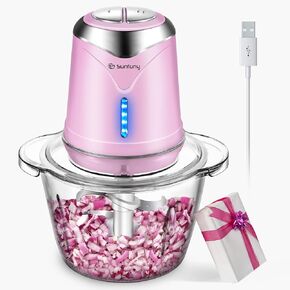 Food Processor 6000mAh Cordless Vegetable Chopper with 5 Cup Glass Bowl,Electric Garlic Meat Choppers BPA-free Baby Food Processors Blender Small Kitchen Mixer Mincer, Gift for Valentines (Pink)