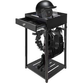 Police Gear Rack, Police Hanger with Hooks, Tactical Duty Gear Rack Decor with Thin Blue Line Flag, Black Body Armor Stand for Police Gift