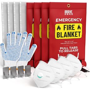 Fire Safety Kit | Kitchen Fire Blanket with Gloves & KN95 Masks | Fiberglass Fire Blankets Emergency For Home | Emergency Fire Blanket for Home and Kitchen | Fire Suppression Blanket 4-Pack