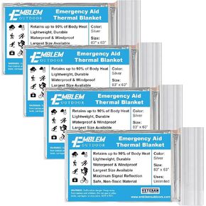 Thermal Emergency Blanket for Survival, Hiking, Camping, First Aid, and Bug Out Bag for Protection from Cold, Rain, and Weather Exposure. Extra Large Mylar-Survival Blanket for Car, Outdoors (6-Pack)