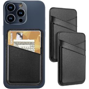 Senose Phone Wallet, Premium Leather Phone Wallet Stick on, Stronger Adhesive Credit Card Holder for Back of Phone Case, Phone Card Holder Compatible for iPhone, Samsung, and Android - 2Pack Black
