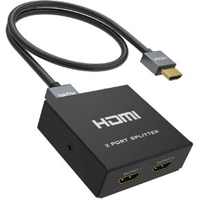 4K HDMI Splitter 1 in 2 Out + HDMI Cable, Yinker 2 Way HDMI Splitter for Dual Monitors 1x2 4Kx2K@30Hz w/AC Adapter, Mirror Duplicate for PS4 Fire Stick HDTV