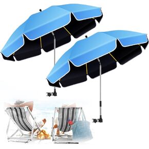 2Pack 48.8 inch Large Beach Umbrella with Clamp Sun Shade Umbrella for Beach Chair, 360°Adjustable UV Protection Golf Umbrella with Clip beach Umbrella for Beach Outdoor Patio Stroller Wheelchair