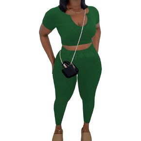 Nimsruc 2 Piece Sets For Women Sexy Casual Workout Crop Short Sleeve Long pants Leggings Sets Summer Active Wear