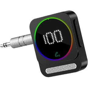 LOFICOPER Bluetooth 5.3 AUX Adapter for Car, Wireless Bluetooth Audio Receiver, Noise Cancelling Music Receiver with LED Display, Type-C Port, for Car Audio System, Speaker, Hands-Free Calls