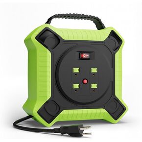 45 FT Retractable Extension Cord Reel Heavy Duty 14AWG/3C SJTW Power Cord Reel with 4 Electrical outlets for Garage and Shop, 10 Amp Circuit Breaker ETL Listed