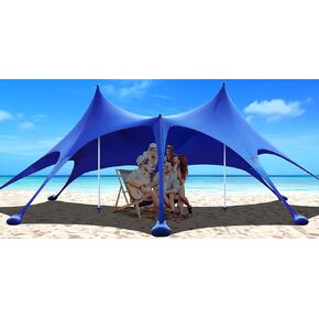 Osoeri Beach Tent, 20 x 13ft Camping Sun Shelter UPF50+ with 8 Sandbags, Sand Shovels, Ground Pegs & Stability Poles, Shade Canopy for Trips, Fishing, Backyard Fun or Picnics, Blue