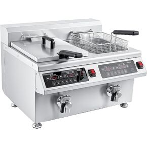 12.6 QT Commercial Fryer Induction Fryer with Timer and Drain Electric Deep Fryer with Basket and Lid 12 L Large Countertop Fryer for Home Use Kitchen Commercial Business 120V 1800W