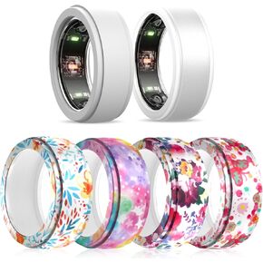 6 Pack Smart Ring Protector Compatible with Oura Ring Gen 3/Samsung Galaxy Ring, Silicone Ring Cover for Working Out, Fashion Patterns - Floral,Butterfly,Size 5-10