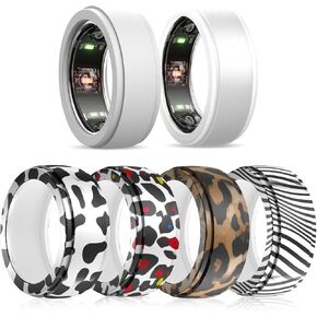 6 Pack Smart Ring Protector Compatible with Oura Ring Gen 3/Samsung Galaxy Ring, Silicone Ring Cover for Working Out, Fashion Patterns - Leopard,Zebra,Size 5-10