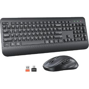 MEETION Wireless Keyboard and Mouse Combo, 2.4G Full Sized Ergonomic Keyboard with Palm Wrist, Water Drop Keycaps, 4 DPI Adjustable Mouse, USB A and USB C Adapter for PC/Computer/Laptop/Windows/Mac