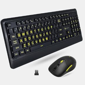 X9 Performance Large Print Keyboard and Mouse Wireless Combo - 4x Larger Oversize Letters for Seniors and Low Vision Users - 2.4Ghz Wireless Mouse and Keyboard Combo for PC - Yellow High Contrast Font