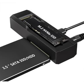 M.2 NVMe SSD Enclosure Adapter, 10 Gbps SATA & M.2 NVMe Dual Bay Offline Clone USB-C NVMe Adapters Supports M.2 NVMe and SSDs, 3.5"" /2.5"" SATA SSD