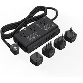 220V to 110V Converter, TESSAN Travel Voltage Converter with 4 USB Ports (1 USB C), 3 AC Outlet and EU UK AU IT Universal Travel Adaptor, Step Down Transformer Power Outlet Adapter Combo Black