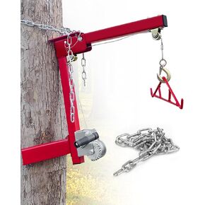Tree Mounted Deer Hoist, 300LBS Hunting Game Hanger Hoist Winch Lift, Deer Hanger for Skinning and Field Dressing, Hanging Feeder Hoist, Included Chain, Gambrel, 23FT Steel Cable