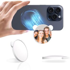 Magnetic Selfie Mirror for Back Camera, Compatible with Magsafe Case & All Phones, Convex Cell Phone Mirror for Selfie & Vlogging & Streaming, Compatible with iPhone 16 15 14 13 12 Pro Max Plus White