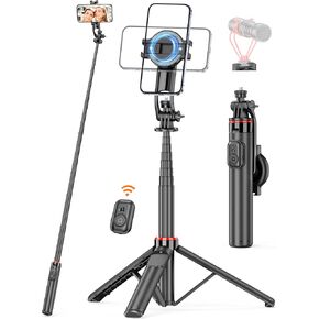 Magnetic Selfie Stick, 51"Aluminum Alloy Selfie Stick Tripod with Remote, Portable Cell Phone Tripod Stand with 1/4" Screw & Phone Stand, Phone Travel Tripod for iPhone 16 15 14 13 12, Android, Camera