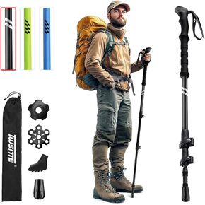 Collapsible Hiking Poles,1 Poles Lightweight Aluminum Adjustable Walking Poles,Carbon Fiber Trekking Poles with Flip Lock and EVA Grips Suitable for All Kinds of Travel