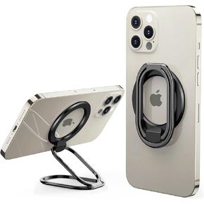 SUPERONE [2025 Upgraded] Mag Safe Phone Ring Holder, Adjustable Magnetic Kickstand & Removable Phone Grip Compatible with Wireless Charging Only for iPhone 16 & 15 & 14 & 13 & 12 Series - Black