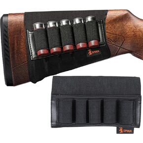 SPIKA Shotgun Shell Holder Buttstock: 12 Gauge 5 Rounds Ammo Holders with Nylon Leather