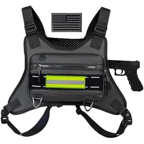 Tactical Chest Bag for Men, EDC Vest Chest Pouch Fits Most Pistols Sports Running Front Chest Pack with Reflective Patch for Outdoor Activities Motorcycle Cycling