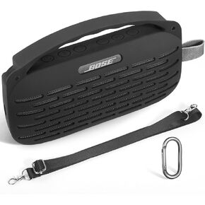 Esimen Silicone Cover for Bose SoundLink Flex 2 Bluetooth Portable Speaker Travel Case Protective Carrying Pouch for Bose New SoundLink Flex 2nd Gen with Handle Anti-dust Plug (Black)