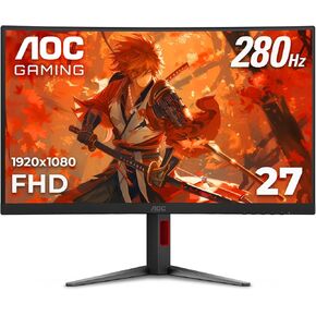 AOC C27G4ZH 27" Curved Frameless Ultra-Fast Gaming Monitor, FHD 1080p, 0.3ms 280Hz, HDMI/DP, Height Adjustable, 3-Year Zero Dead Pixel Guarantee, Black, Xbox PS5 Switch Compatible
