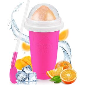 Slushy Maker Cup,Magic Quick Frozen Smoothies Cup, Portable Double Layer Slushy Maker Cup, Slushie Machine with Straw and Spoon, Ice Cream Maker Christmas Gifts for Family for Kids and Family(Pink)