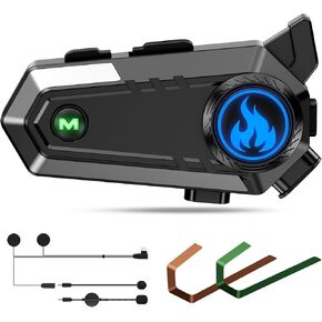 Motorcycle Bluetooth Headset, C9 Helmet Bluetooth Headset with 2 Type Mics, Intercom/Hands-Free Call/Music/Waterproof/Noise Cancellation/Wake Up Siri, Motorcycle Helmet Speakers/Motorcycle Accessories