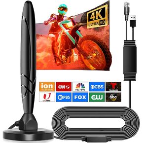 Digital TV Antenna - HDTV Antenna for Smart TV Indoor, 360° Reception, 4K 1080p Support, Amplified Indoor Antenna with Signal Booster, Detachable Amplifier, 20FT Cable, TV Antenna for Local Channels