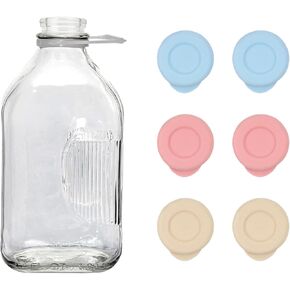 Silicone Glass Bottle Replacement Caps,48mm Diameter Bottle Lids Fit Stanpac & Libbey Milk Glass Bottles,Reusable and Easy to Clean Bottle Caps-6 Packs