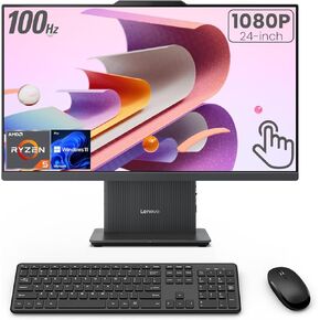 Lenovo IdeaCentre 24" FHD Business AIO Desktop, 100Hz Touchscreen, AMD Ryzen 5 7535HS, 32GB DDR5 RAM, 1TB SSD, Wireless Charging Pad, Wireless KB and Mouse, Type-C, Wi-Fi 6, Windows 11 Pro, Black