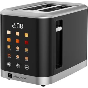 CULINARY CHEF, 2 Slice Smart Toaster, Touchscreen, Wide Slot for Bread, English Muffins, Croissants, and Bagels, 5 Adjustable Toast Settings, Cancel and Defrost, 6 Bread Types & Shade Settings