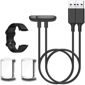 Charger Compatible with Fitbit Charge 5/Fitbit Luxe and Replacement Wristband and 2 pcs Screen Protector for Charge 5 (Type-2)