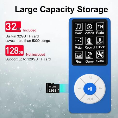 MP3 Player with 32GB TF Card,Built-in HD Speaker,Portable HiFi Music Player with Video/Voice Recorder/FM Radio/Photo Viewer/E-Book Player for Kids in Saudi Arabia