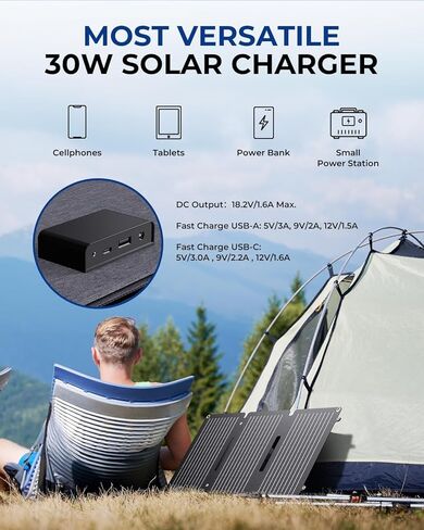 [تم ترقيتها] شاحن شمسي 30W مع Kickstand ، BigBlue Solarpowa 30 شاحن لوحة الطاقة الشمسية ETFE مع DC ، PD 20W USB-C و USB-A ، IP65 مقاوم للماء ، متوافق مع iPhone و Samsung و iPad ، محطة طاقة صغيرة in Kuwait