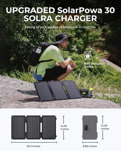 [تم ترقيتها] شاحن شمسي 30W مع Kickstand ، BigBlue Solarpowa 30 شاحن لوحة الطاقة الشمسية ETFE مع DC ، PD 20W USB-C و USB-A ، IP65 مقاوم للماء ، متوافق مع iPhone و Samsung و iPad ، محطة طاقة صغيرة in Kuwait
