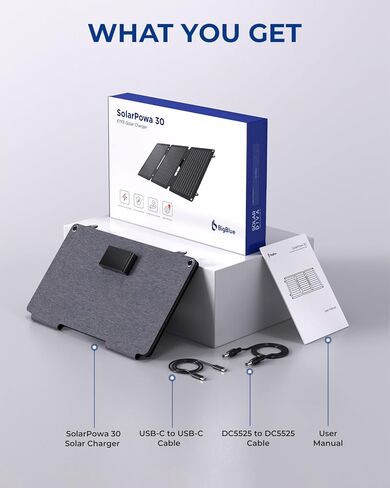 [تم ترقيتها] شاحن شمسي 30W مع Kickstand ، BigBlue Solarpowa 30 شاحن لوحة الطاقة الشمسية ETFE مع DC ، PD 20W USB-C و USB-A ، IP65 مقاوم للماء ، متوافق مع iPhone و Samsung و iPad ، محطة طاقة صغيرة in Kuwait