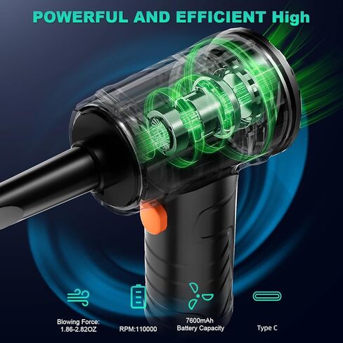 Compressed Air Duster, Futuristic 3 Gear to 110000 RPM Electric Air Duster, Rechargeable Cordless Air Blower with LED Light for Computer Keyboard, Computer Cleaning Kit Replaces Compressed Air Cans in Kuwait